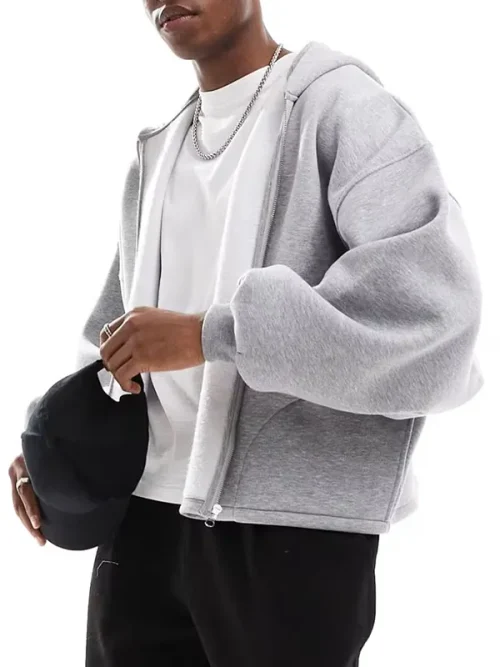 Custom high-grade gray loose zip-up hoodies for men