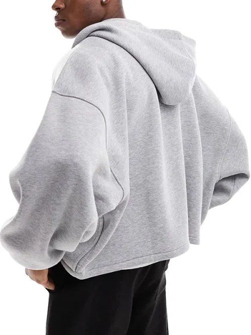 Custom high-grade gray loose zip-up hoodies for men - Image 4