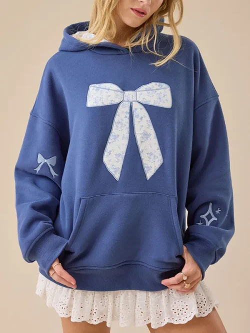Custom blue drawstring hoodie floral bow ideas