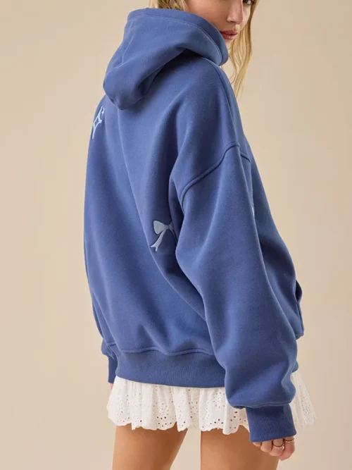Custom blue drawstring hoodie floral bow ideas - Image 5