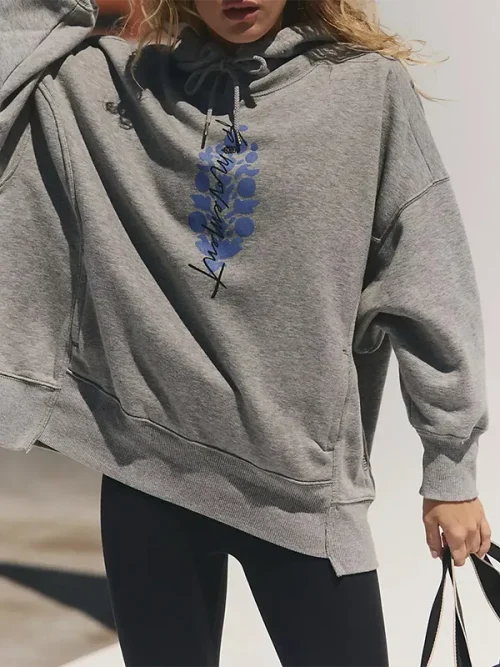 Custom light grey abstract ink print hoody