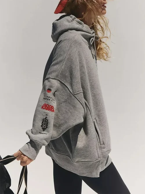 Custom light grey abstract ink print hoody - Image 3