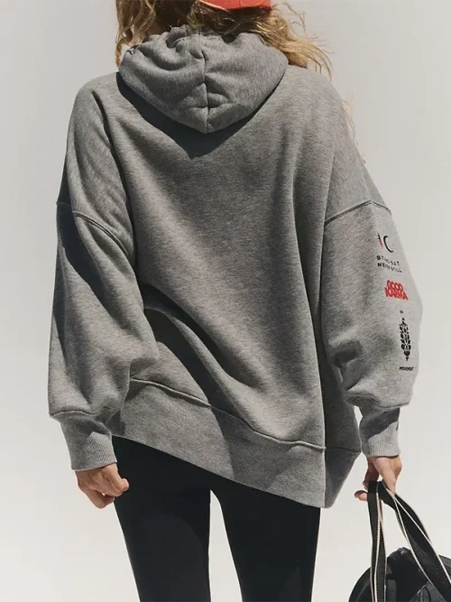 Custom light grey abstract ink print hoody - Image 4