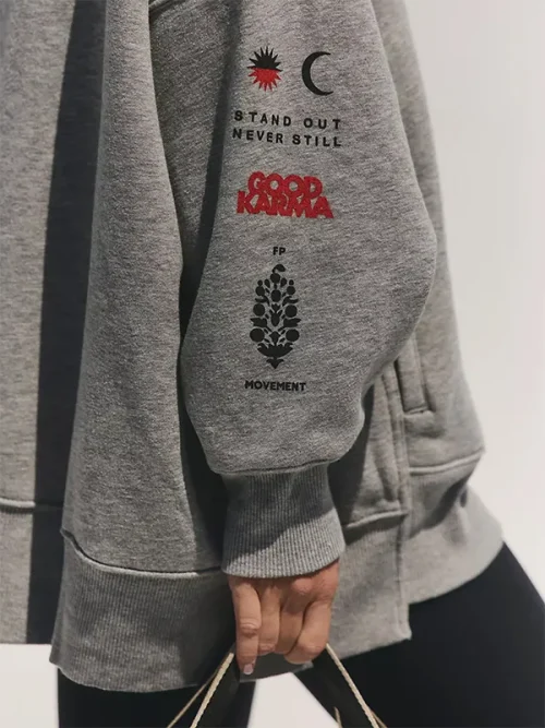 Alternative view of Custom light grey abstract ink print hoody