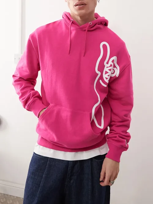 Alternative view of Custom unisex hand gesture image print rose pink hoodie