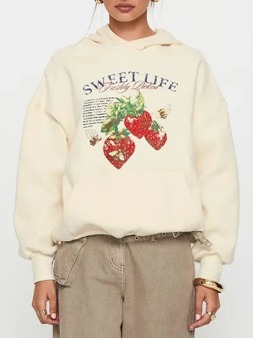 Alternative view of Custom  strawberry and bee print heavy pullover hoodie