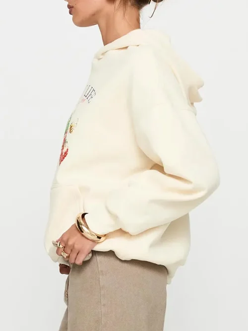 Custom strawberry and bee print heavy pullover hoodie - Image 4
