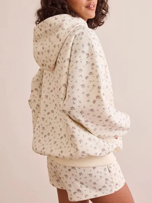 Custom off-white floral loose drawstring pullover hoodies suit - Image 3