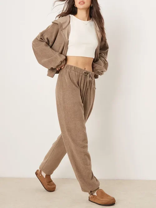 Custom khaki zip loose hoodie cardigan - Image 4