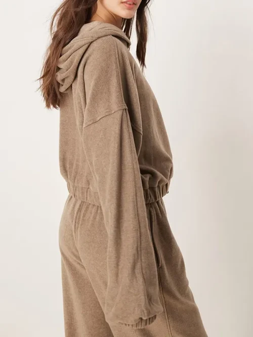 Custom khaki zip loose hoodie cardigan - Image 3