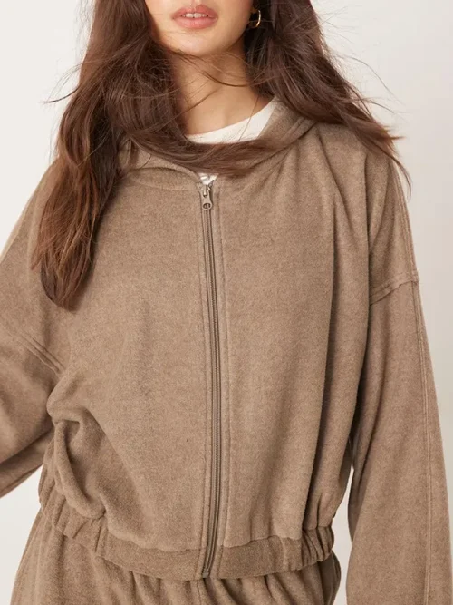 Custom khaki zip loose hoodie cardigan