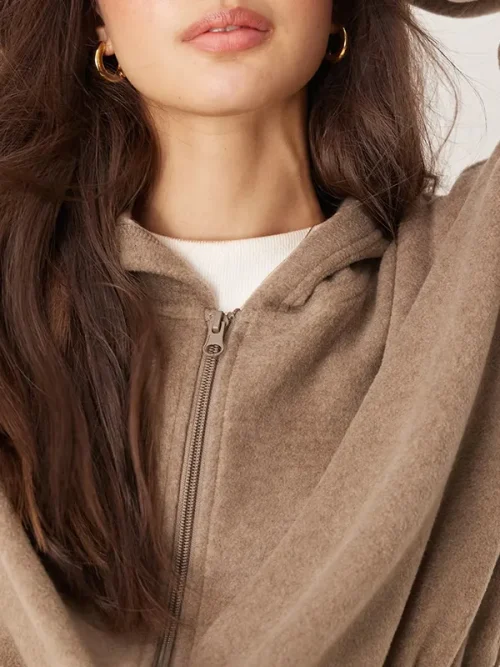 Alternative view of Custom khaki zip loose hoodie cardigan