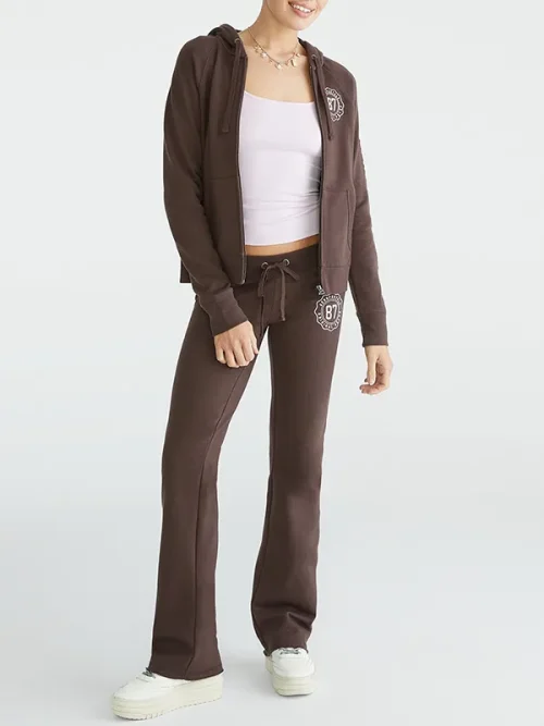 Custom Brown Embroidered Badge Zip Up Sport Hoodies - Image 4