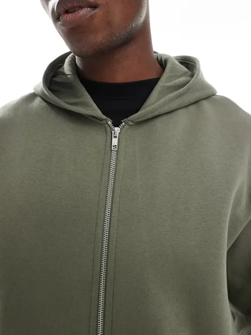 Alternative view of Custom Men's Olive Green  Zipper Hoodies