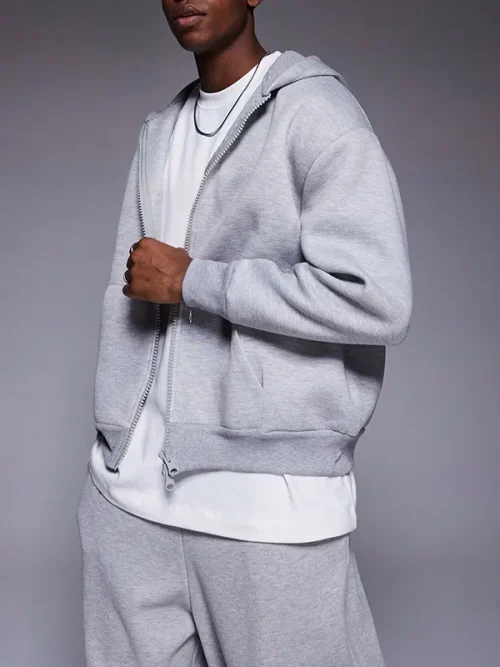 Customize your own heavy cotton light grey zip-up hoodie