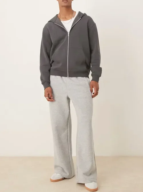 Customized Drop Shoulder Sleeve Dark Grey Zip Up Hoodies Cardigan - Image 4