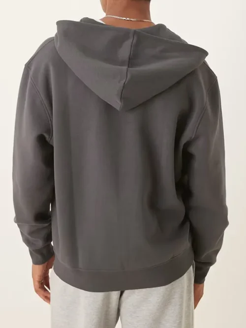 Customized Drop Shoulder Sleeve Dark Grey Zip Up Hoodies Cardigan - Image 3