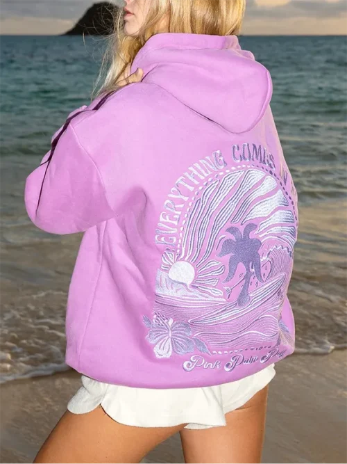 Custom heavyweight embroidery light purple pullover  hoodies - Image 4