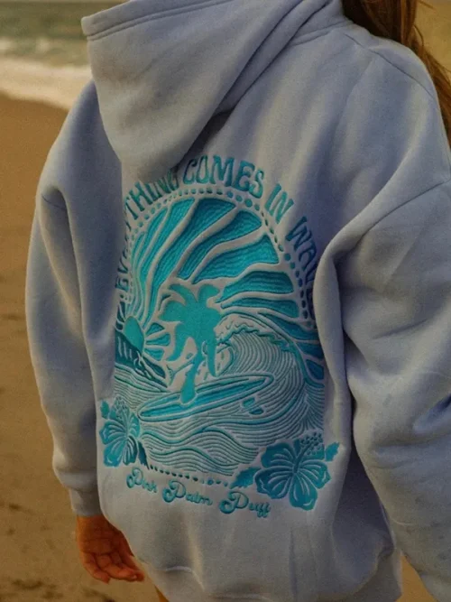 Custom heavyweight embroidery light purple pullover  hoodies - Image 3