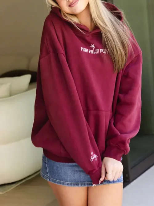 Alternative view of Custom wine red baggy pullover embroidery hoodie