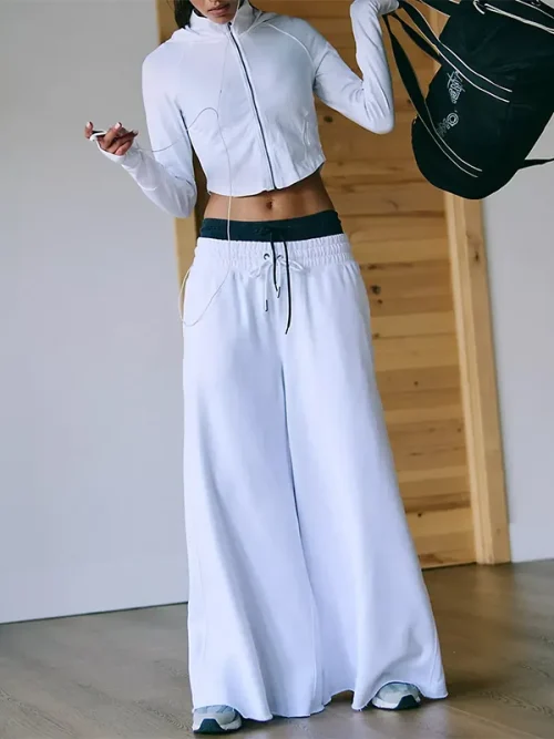 Alternative view of Custom white cropped zip-up lightweight slim-fit hoodie