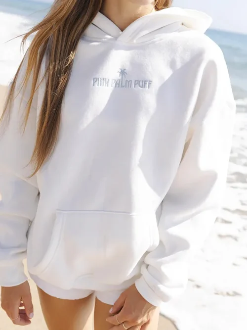 Alternative view of Custom lilac heavy drawstring pullover embroided  hoodies