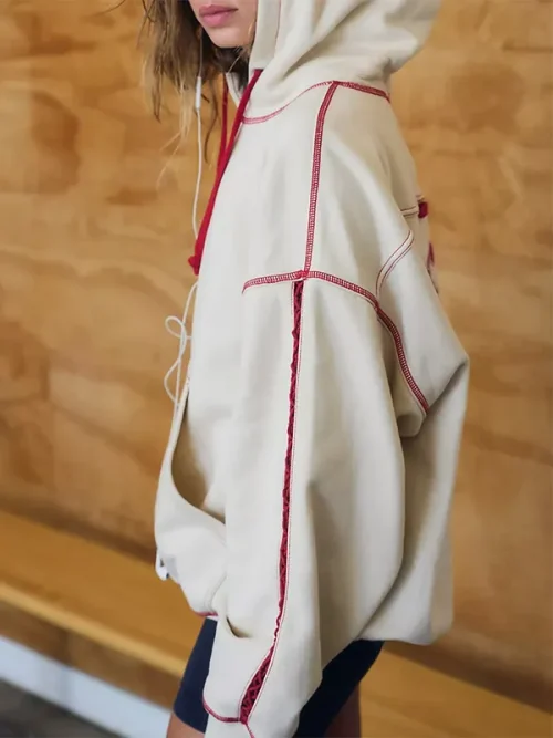 Custom heavy cotton white pullover stitched hoodies - Image 4