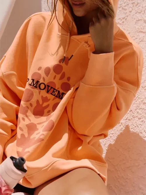 Alternative view of Custom bright orange brand print hoodie drawstrings