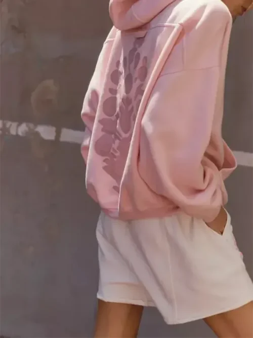 Alternative view of Custom pink Kangaroo pouch hoodie Logo print