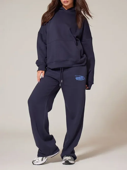 Letter puff print custom blue loose hoodie