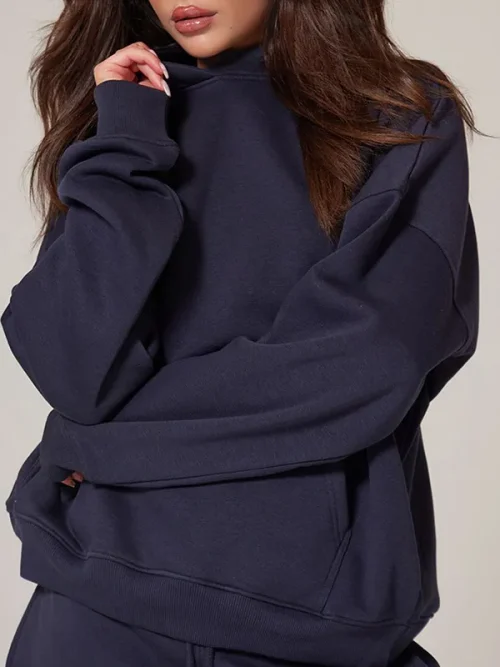 Alternative view of Letter puff print custom blue loose hoodie