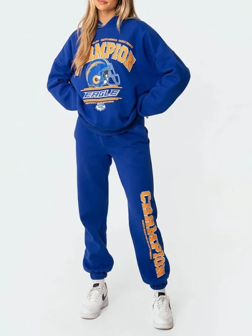 Cool custom royal blue hoodies sweatshirt with football helmet print - Image 5