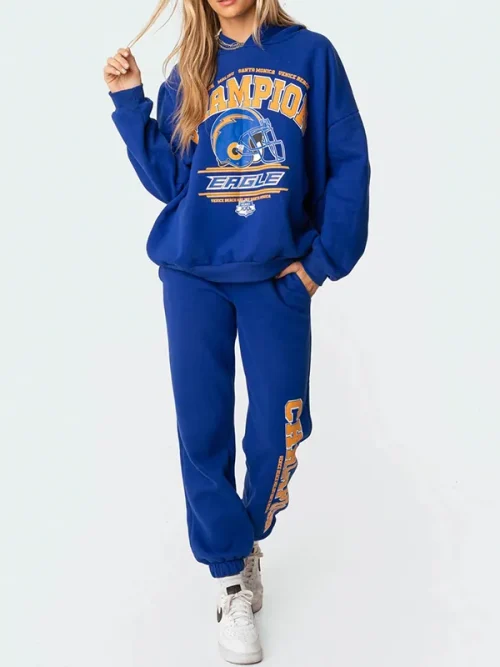 Cool custom royal blue hoodies sweatshirt with football helmet print - Image 4