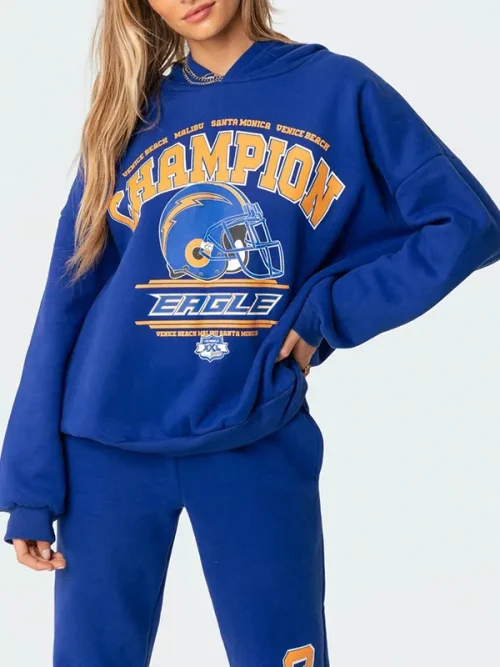 Alternative view of Cool custom royal blue hoodies sweatshirt with football helmet print