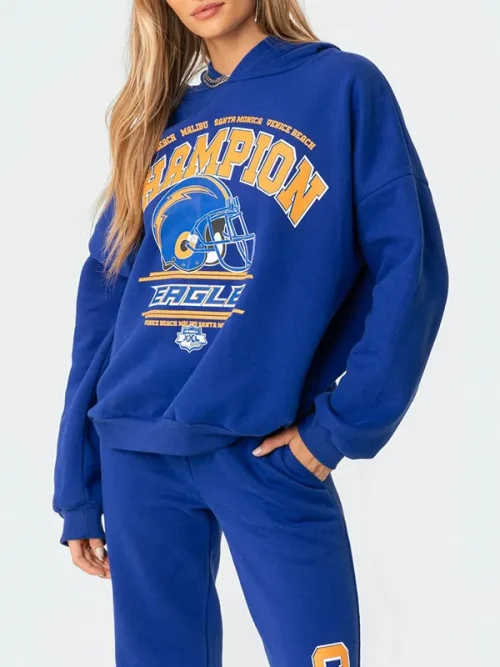 Cool custom royal blue hoodies sweatshirt with football helmet print