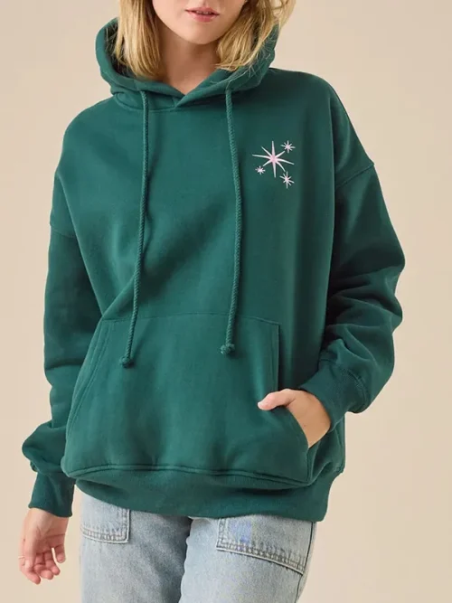 Custom dark green premium hoodies with pink large lettering print