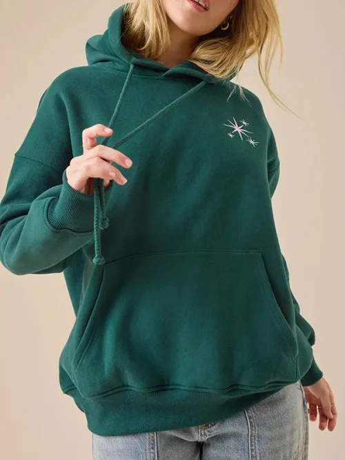 Alternative view of Custom dark green premium hoodies with pink large lettering print