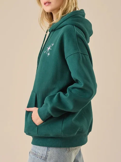 Custom dark green premium hoodies with pink large lettering print - Image 3