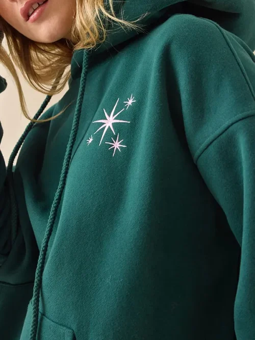 Custom dark green premium hoodies with pink large lettering print - Image 5