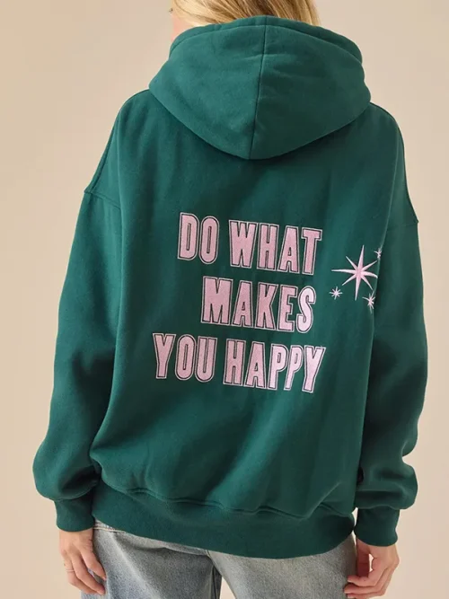 Custom dark green premium hoodies with pink large lettering print - Image 4