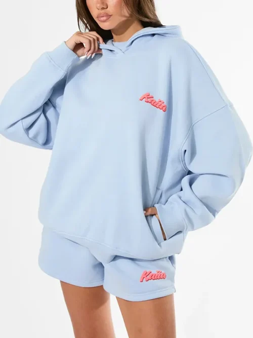 Custom initial embroidered light blue hoodie suit