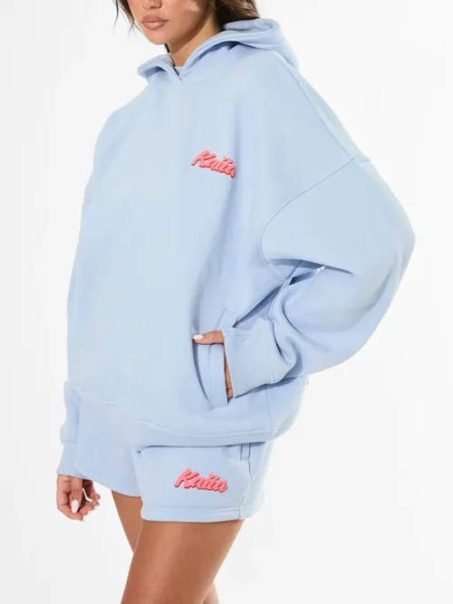 Alternative view of Custom initial embroidered light blue hoodie suit