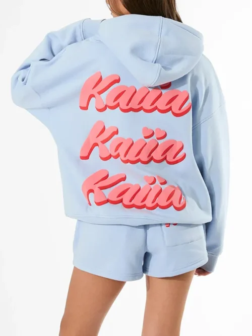 Custom initial embroidered light blue hoodie suit - Image 4