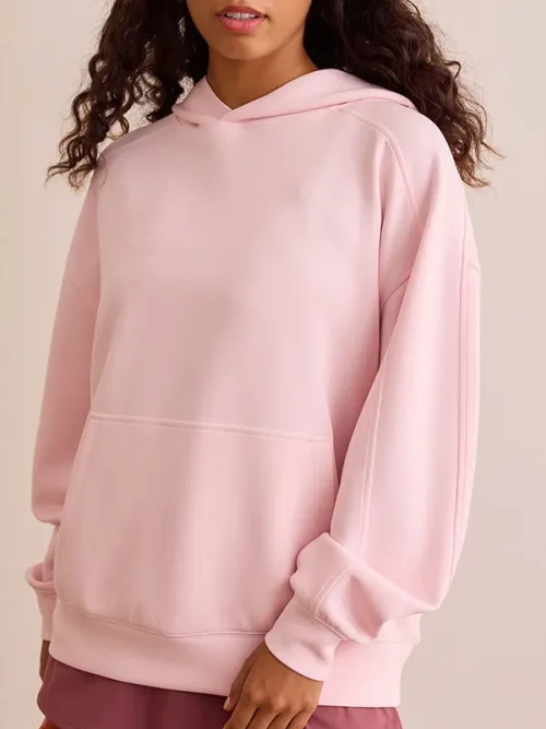 Custom light pink lazy style hoodie with wide kangaroo pocket design