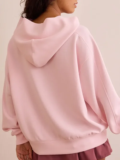 Custom light pink lazy style hoodie with wide kangaroo pocket design - Image 3