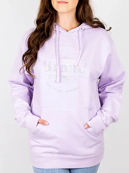 Custom lettering rhinestone light blue hoodies - Image 3