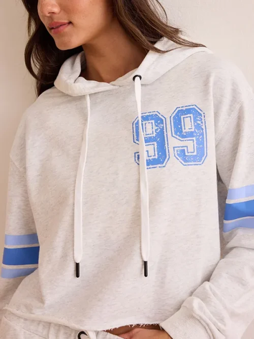 Alternative view of Custom light grey cropped sports hoodies with roman numeral print