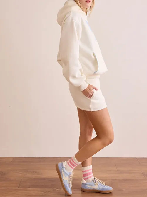 Alternative view of Custom thick off-white 3D bow embroidered white hoodie