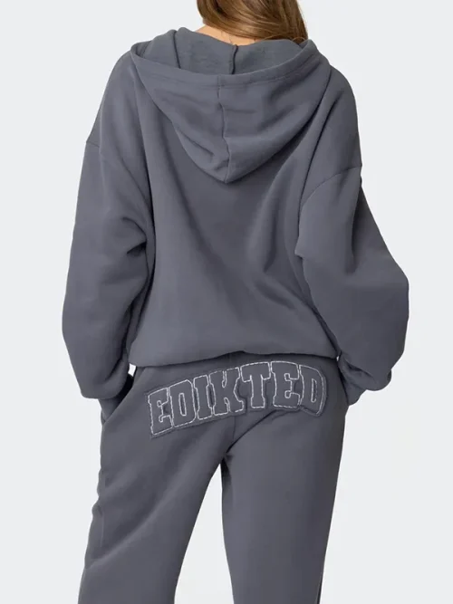 Custom dark grey stand-up collar zip-up hoodie with 3D LOGO embroidery - Image 3