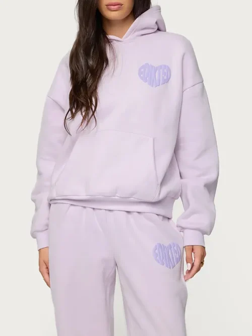 As colour custom pink giant heart puff print hoodie sweatshirt - Image 5